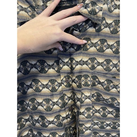 Colore Italia 100% Silk Hidden Buttons Geometric Casual Button Front Shirt M - Picture 5 of 5